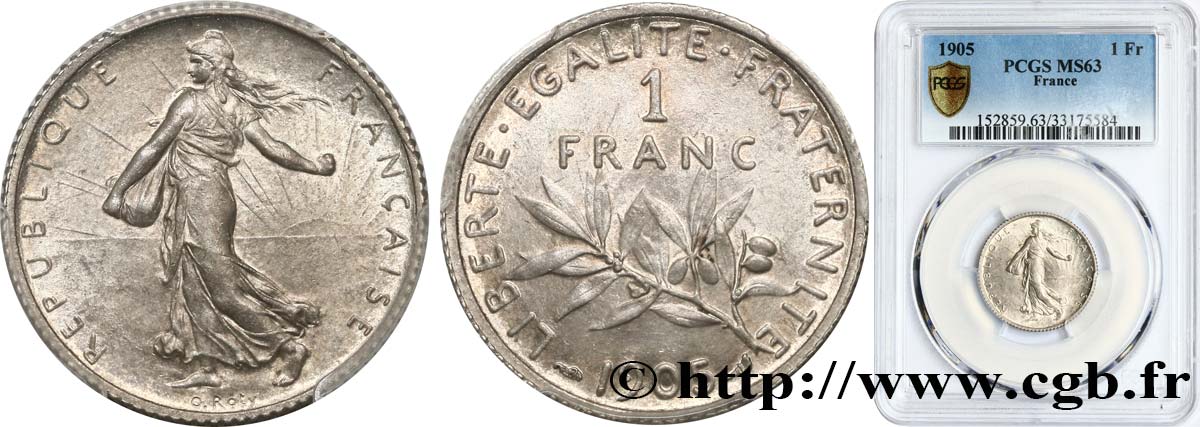1 franc Semeuse 1905 Paris F.217/10 fST63 PCGS