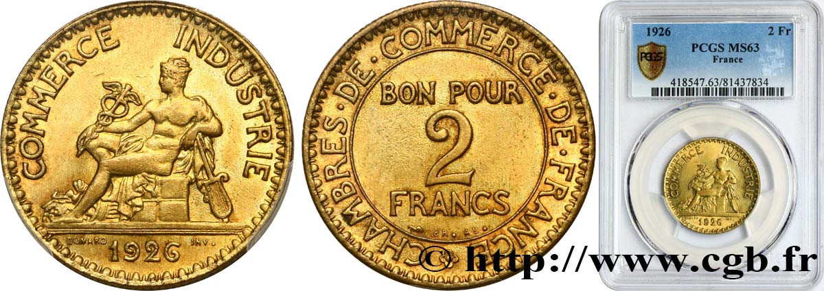 2 francs Chambres de Commerce 1926  F.267/8 MS63 PCGS