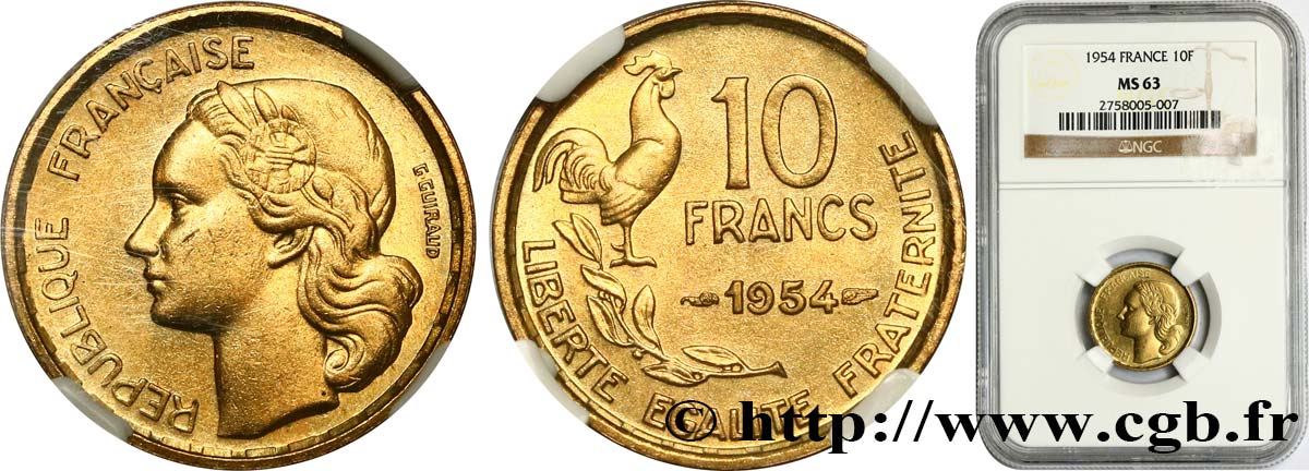 10 francs Guiraud 1954  F.363/10 MS63 NGC