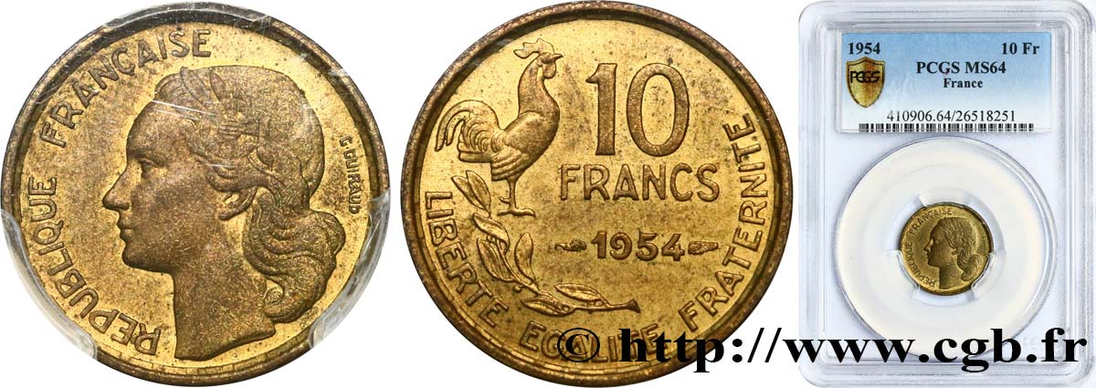 10 francs Guiraud 1954  F.363/10 SC64 PCGS