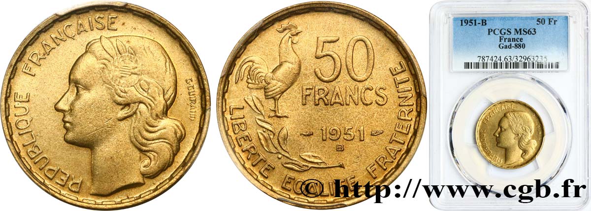 50 francs Guiraud 1951 Beaumont-Le-Roger F.425/6 fST63 PCGS