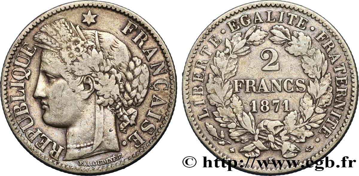 2 francs Cérès, avec légende 1871 Bordeaux F.265/7 SS40 