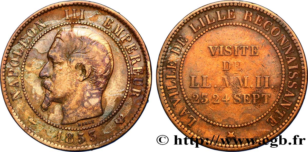 Module de dix centimes, Visite impériale à Lille les 23 et 24 septembre 1853 1853 Lille VG.3365  TB35 