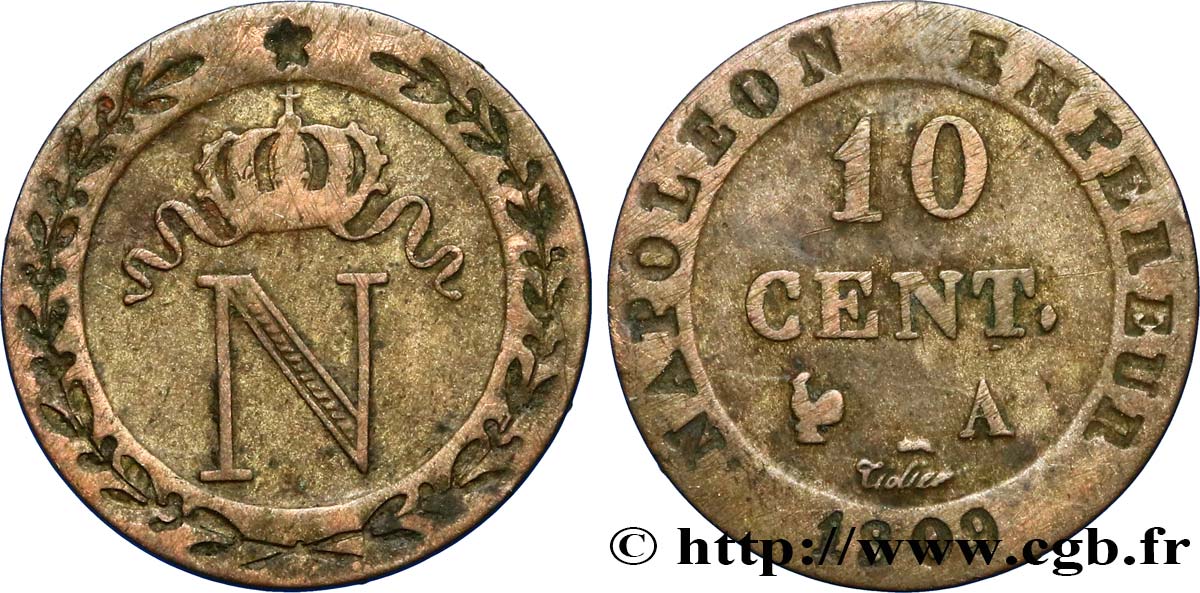 10 cent. à l&nbsp;N couronnée 1809 Paris F.130/10 TB25 