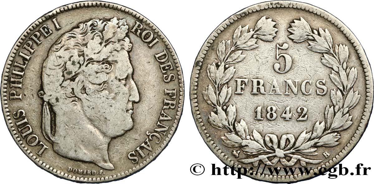 5 francs IIe type Domard 1842 Rouen F.324/96 MB20 