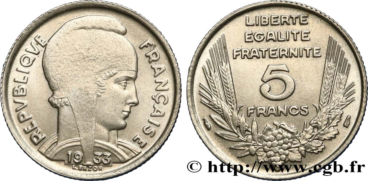 5 francs Bazor 1933  F.335/3 TTB53 