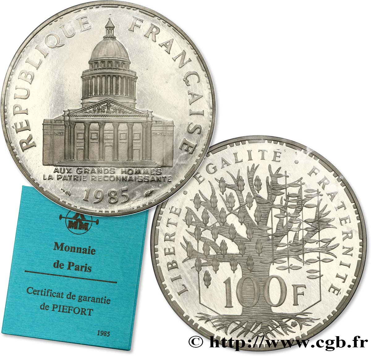 Piéfort argent 100 francs Panthéon, Belle Épreuve 1985 Pessac F.451/5P ST 