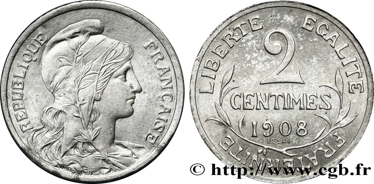 Essai-piéfort de 2 centimes Daniel-Dupuis en aluminium 1908  GEM.7 EP MS60 
