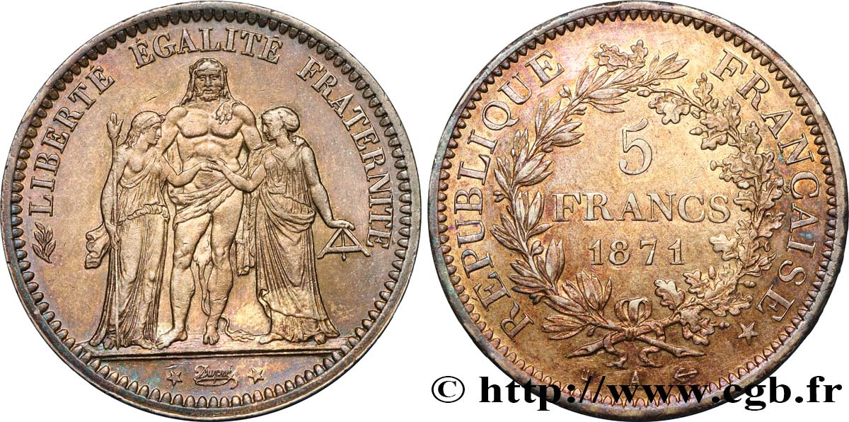 5 francs Hercule, dite “Camélinat” 1871 Paris F.334/4 BB53 