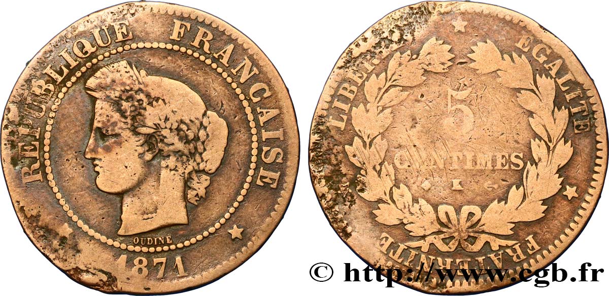 5 centimes Cérès 1871 Bordeaux F.118/3 B10 