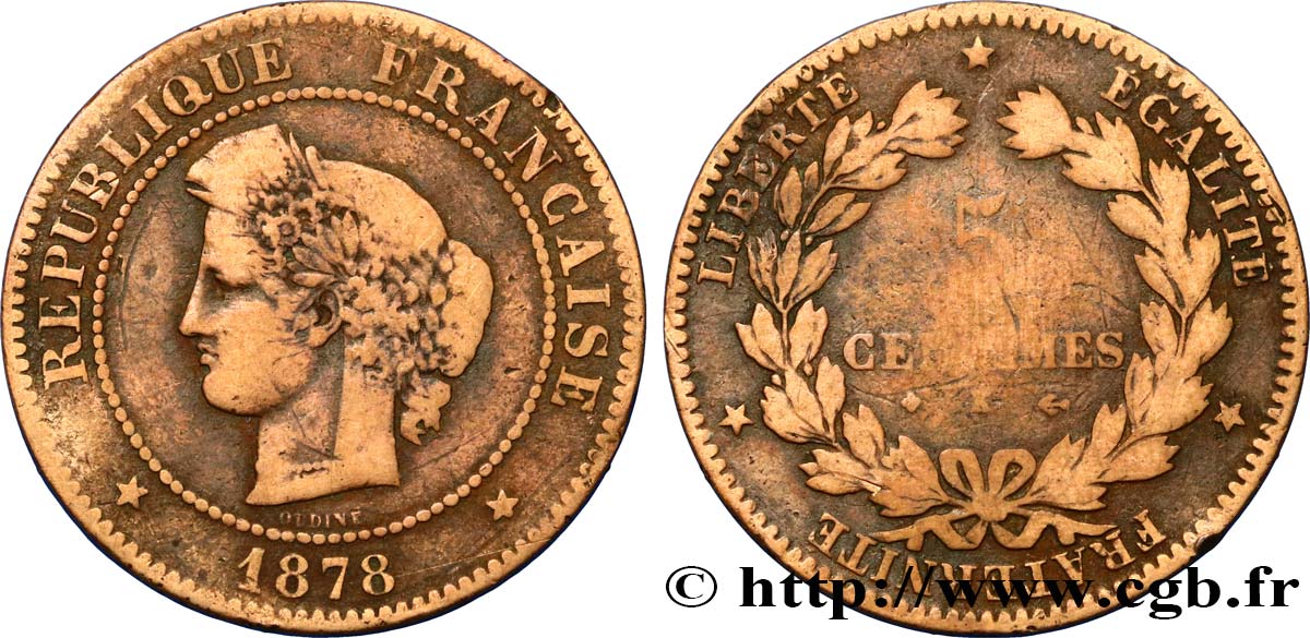 5 centimes Cérès 1878 Bordeaux F.118/18 F12 
