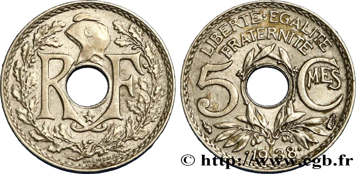5 centimes Lindauer, maillechort, avec étoile 1938  F.123/1 XF45 