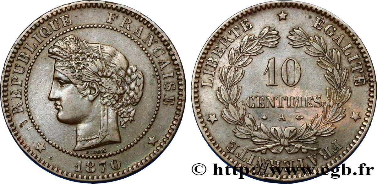10 centimes Cérès 1870 Paris F.135/3 MBC48 