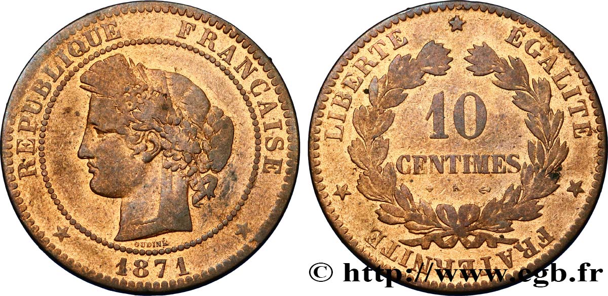 10 centimes Cérès 1871 Bordeaux F.135/7 BC15 