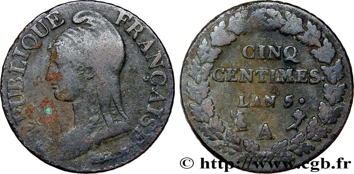 Cinq centimes Dupré, grand module 1797 Paris F.115/1 BC30 