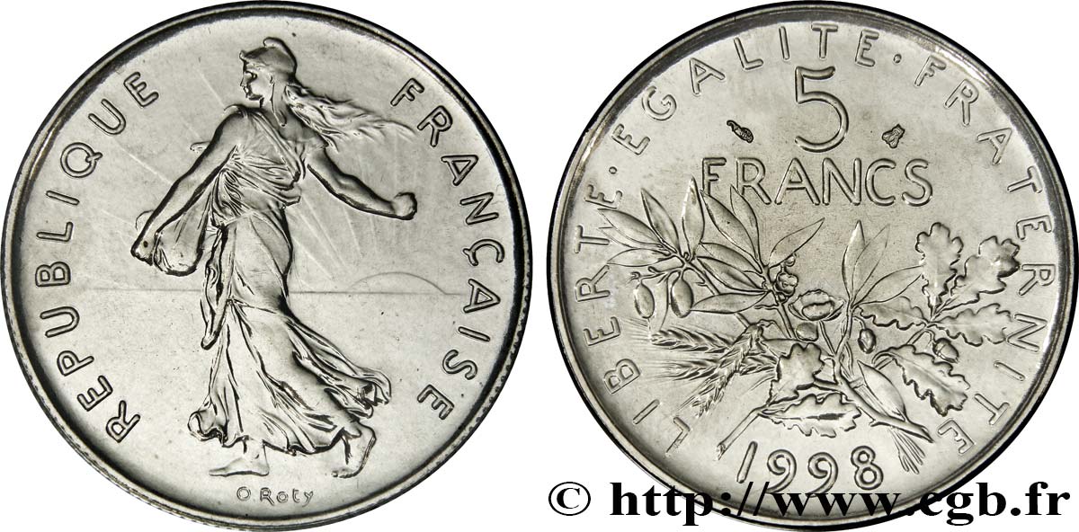 5 francs Semeuse, nickel, BU (Brillant Universel) 1998 Pessac F.341/34 ST 