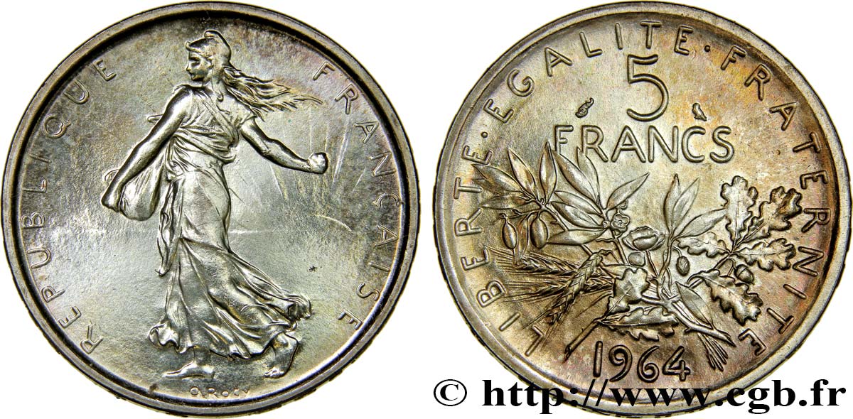 5 francs Semeuse, argent 1964 Paris F.340/8 MS65 