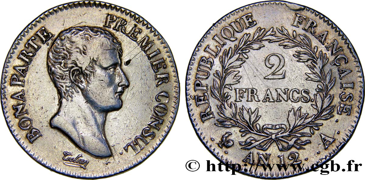 2 francs Bonaparte Premier Consul 1804 Paris F.250/1 TB+ 