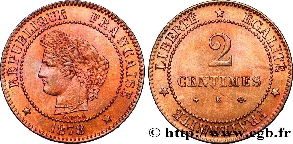 2 centimes Cérès 1878 Bordeaux F.109/4 SPL63 