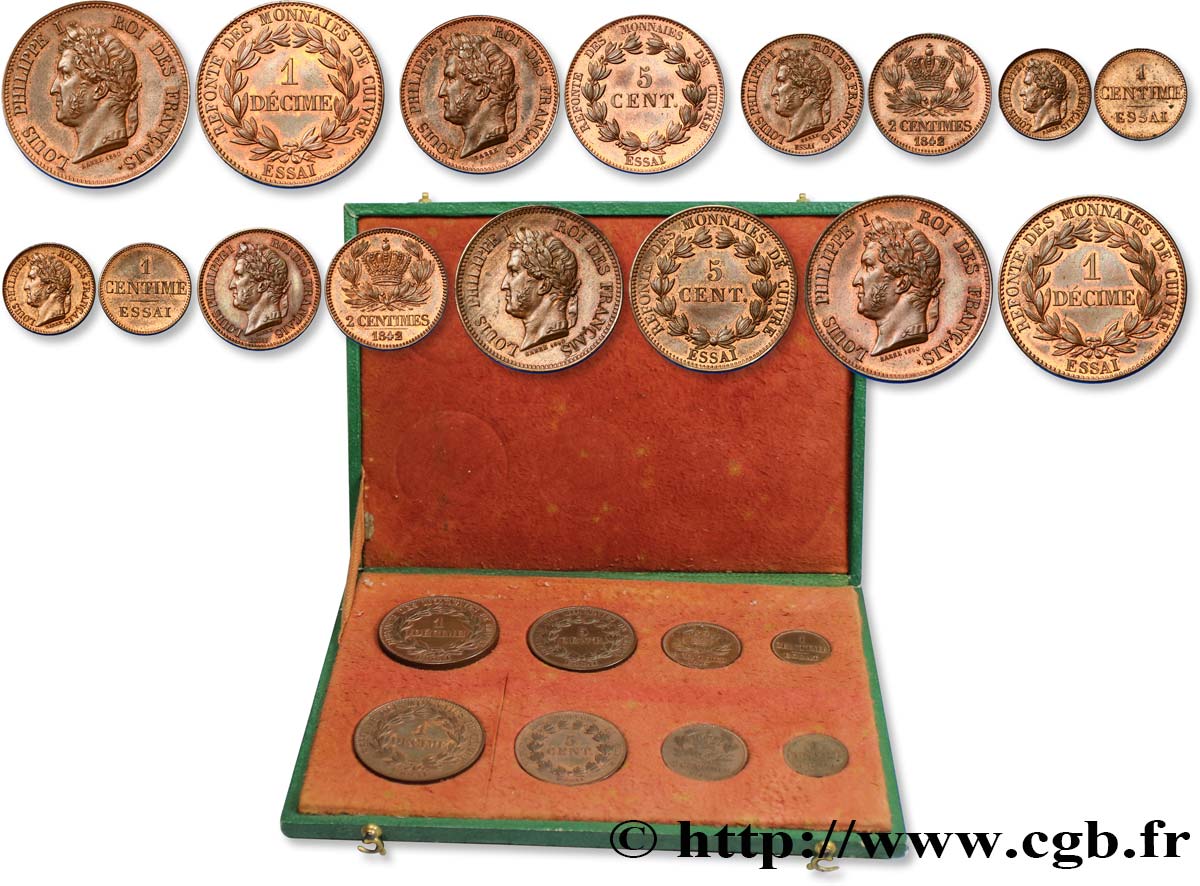 Boîte contenant huit essais, refonte des monnaies de cuivre n.d.   fST63 