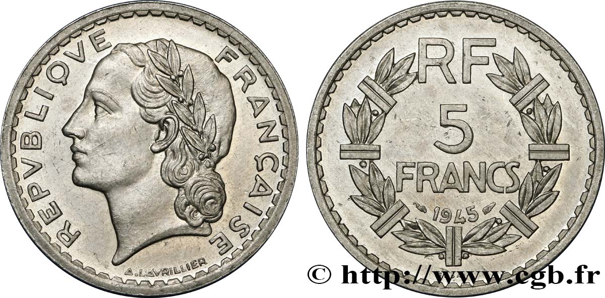 Essai de 5 francs Lavrillier, en aluminium 1945 Paris F.339/1 SPL62 