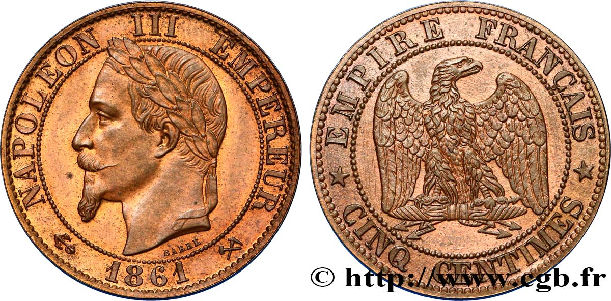 Pré-série de cinq centimes, sans lettre d atelier 1861  VG.3590  EBC62 