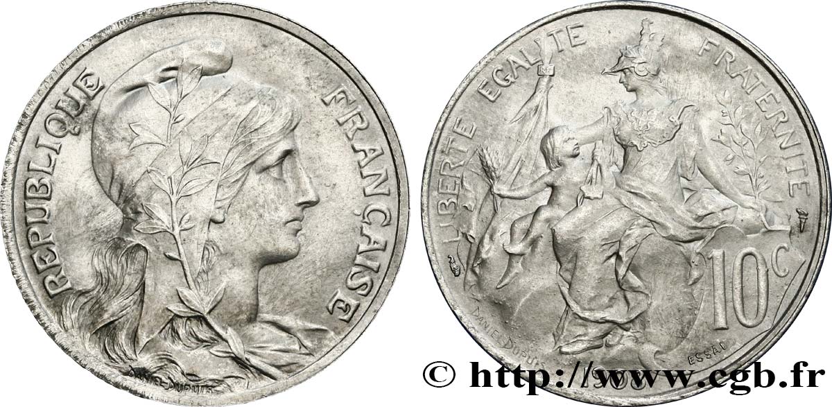Essai de 10 centimes Daniel-Dupuis en aluminium 1908  GEM.34 10 SPL60 