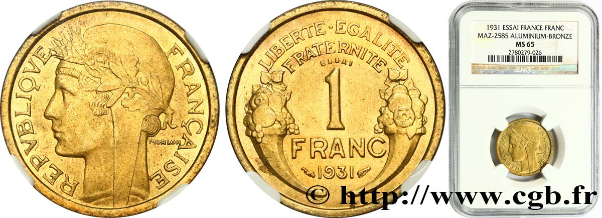 Essai de 1 franc Morlon 1931  F.219/1 ST65 NGC