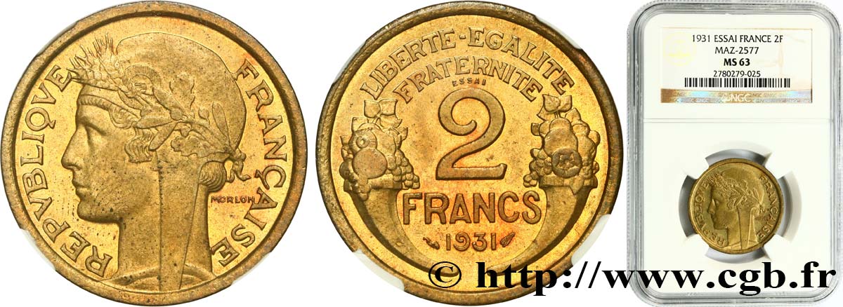 Essai de 2 francs Morlon 1931  F.268/1 fST63 NGC