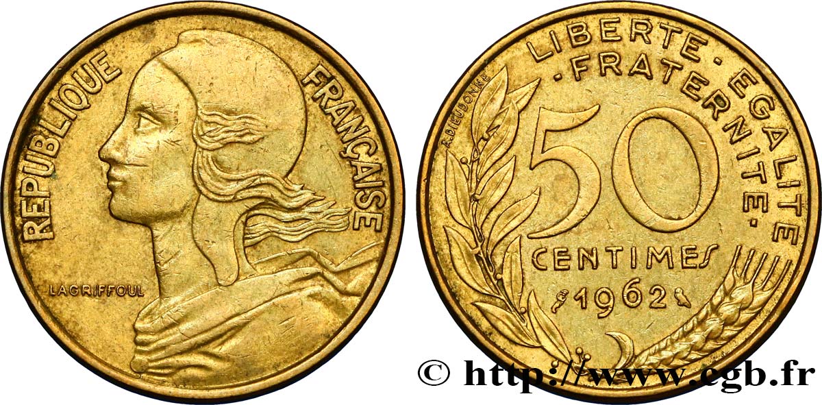 50 centimes Marianne, col à 4 plis 1962 Paris F.197/3 TB35 