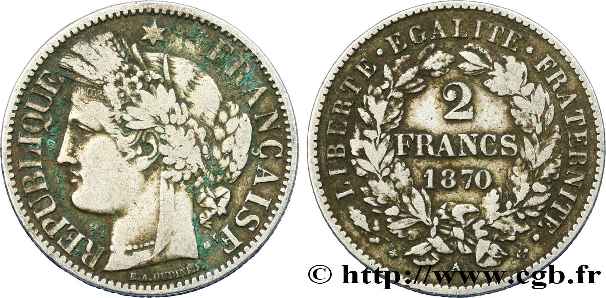 2 francs Cérès, avec légende 1870 Paris F.265/2 S20 