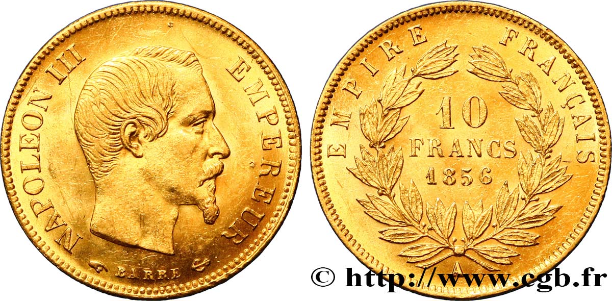 10 francs or Napoléon III, tête nue 1856 Paris F.506/3 EBC60 