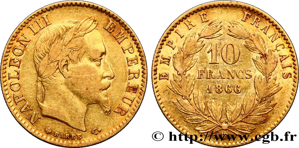 10 francs or Napoléon III, tête laurée 1866 Strasbourg F.507A/13 S35 