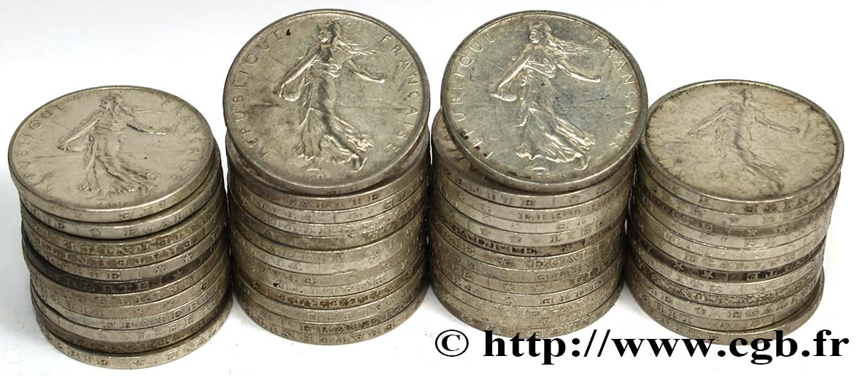 Lot de 50 pièces de 5 francs Semeuse, argent n.d. Paris F.340/- MBC 