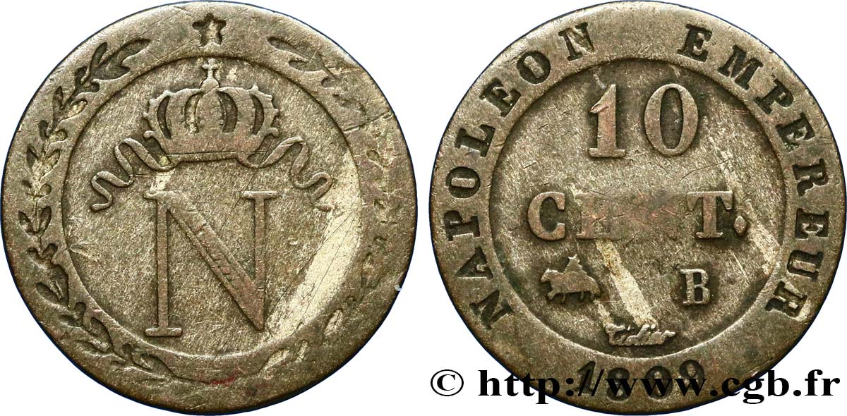 10 cent. à l N couronnée 1809 Rouen F.130/11 BC30 