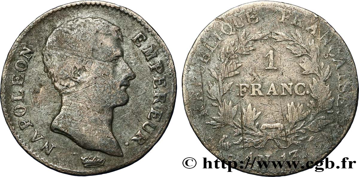 1 franc Napoléon Empereur, Calendrier révolutionnaire 1805 Paris F.201/14 VG10 