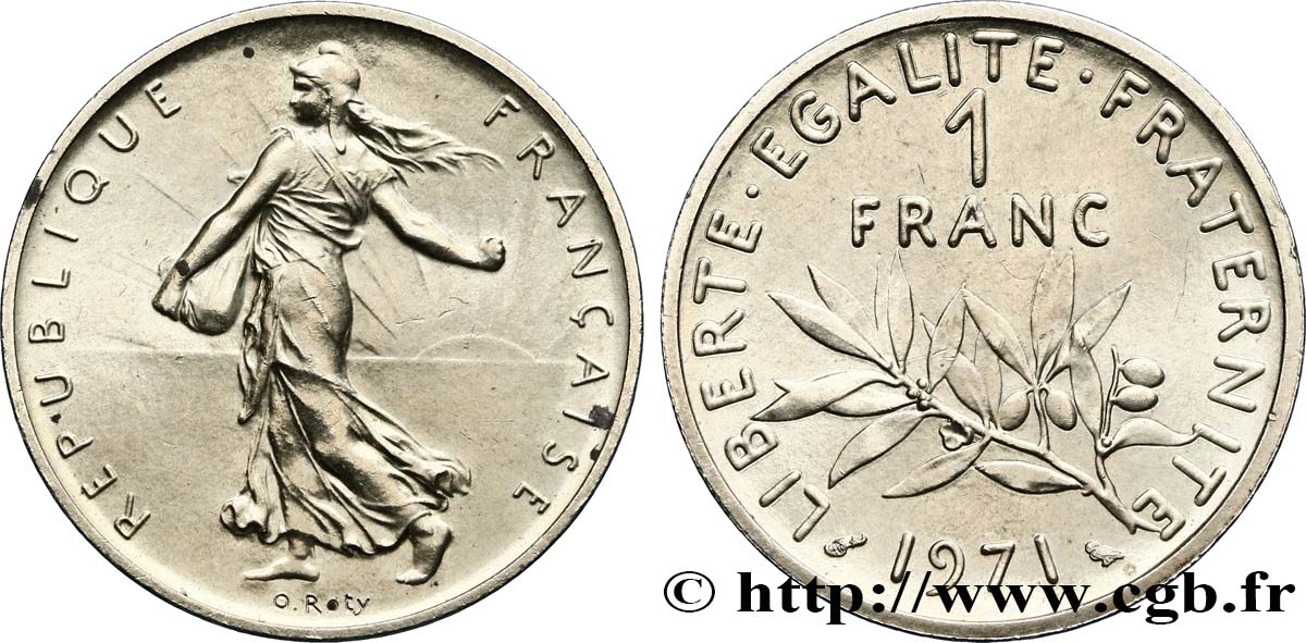 Piéfort argent de 1 franc Semeuse 1971 Paris F.226/14P EBC60 