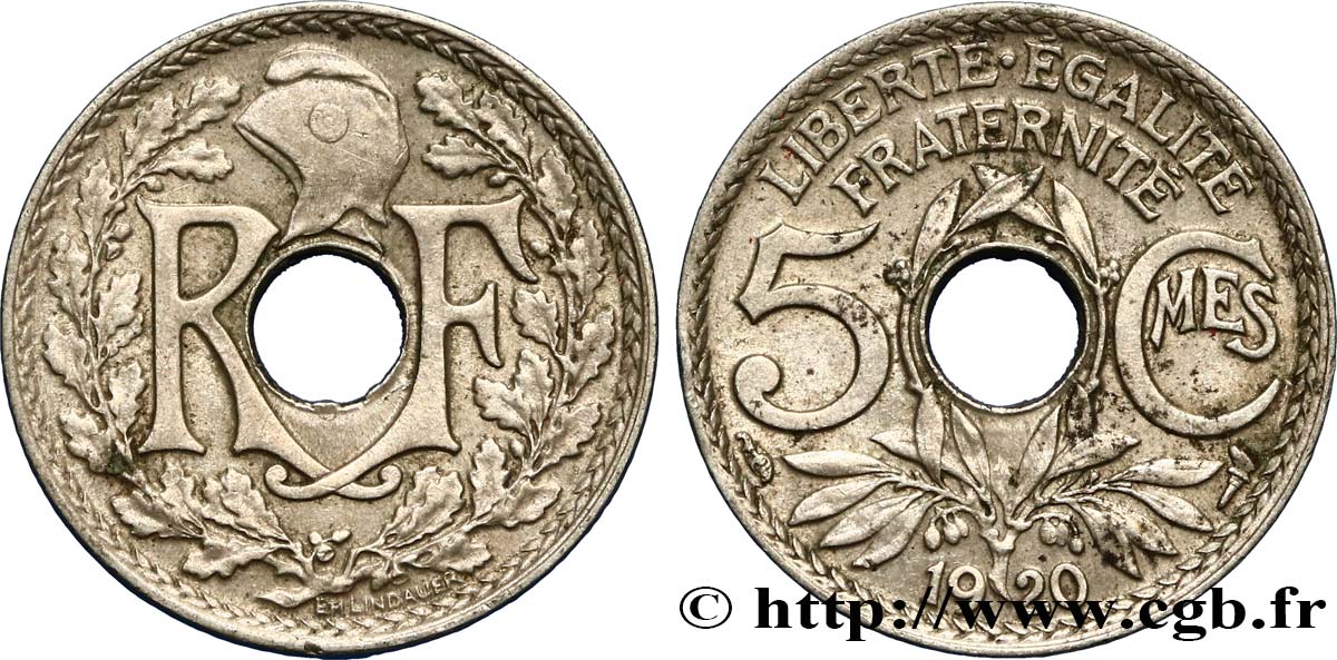5 centimes Lindauer, grand module 1920  F.121/4 AU52 