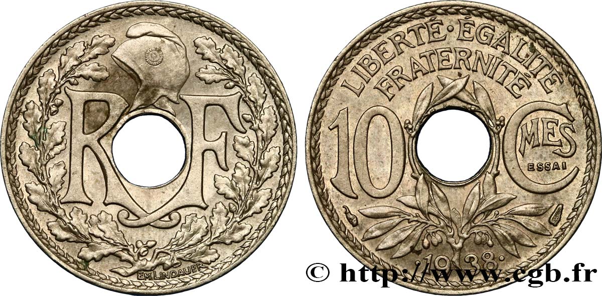 Essai de 10 centimes Lindauer, ESSAI en relief 1938 Paris VG.5486  MS62 