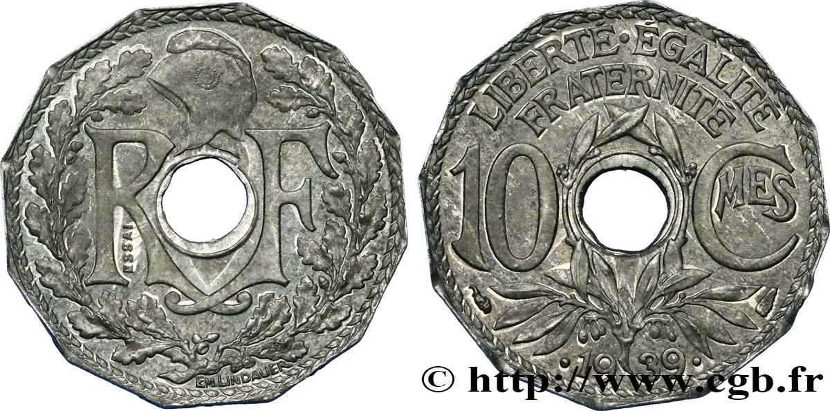 Essai de 10 centimes Lindauer en zinc, dodécagonal 1939  GEM.41 14 EBC62 