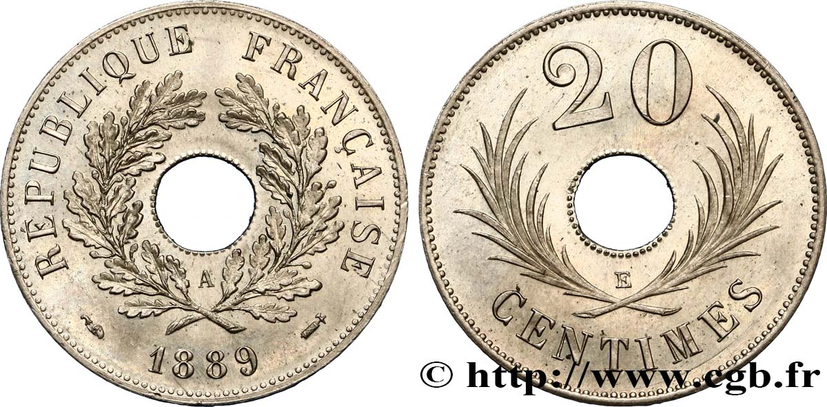 Essai de 20 centimes 1889 Paris GEM.50 24 MS63 
