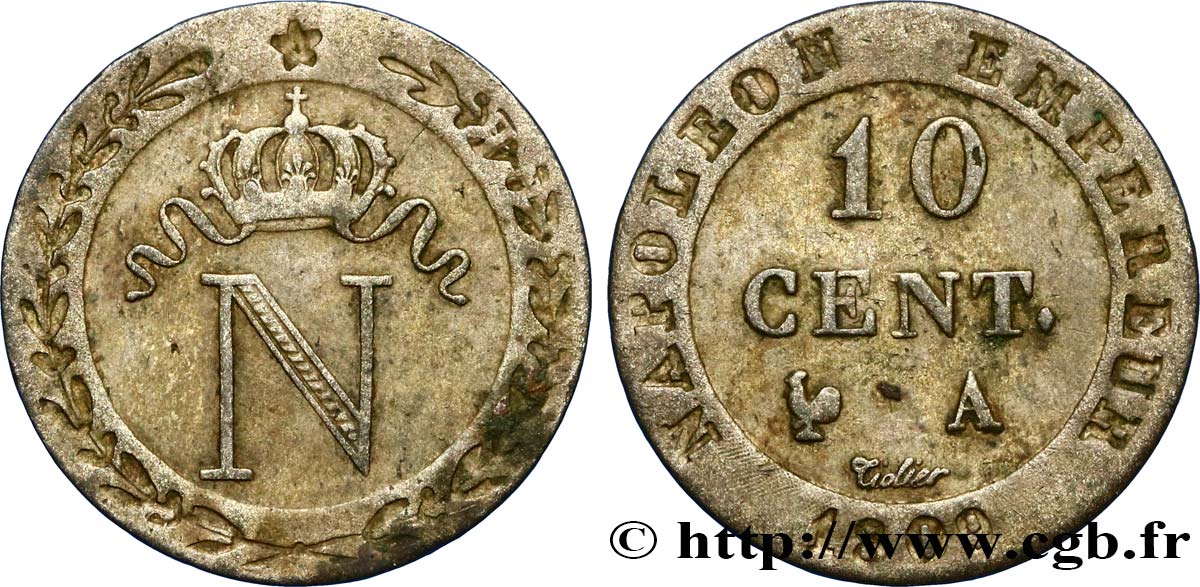 10 cent. à l N couronnée 1809 Paris F.130/10 AU52 
