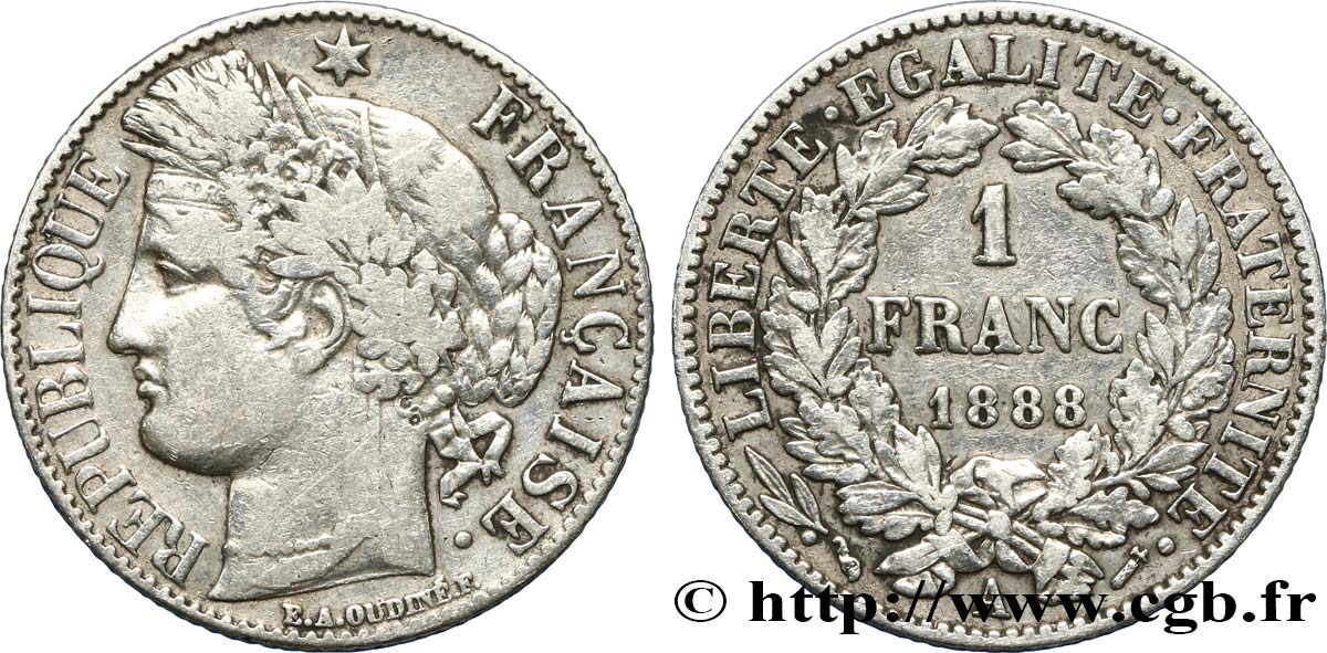 1 franc Cérès, Troisième République 1888 Paris F.216/10 TB30 