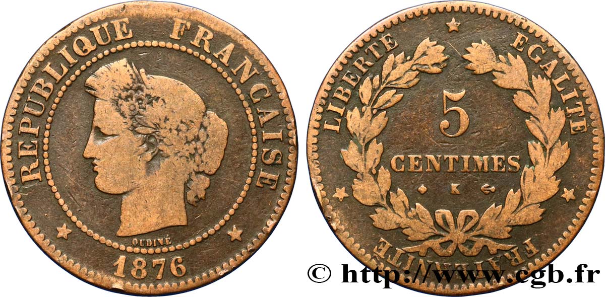 5 centimes Cérès 1876 Bordeaux F.118/14 SGE12 