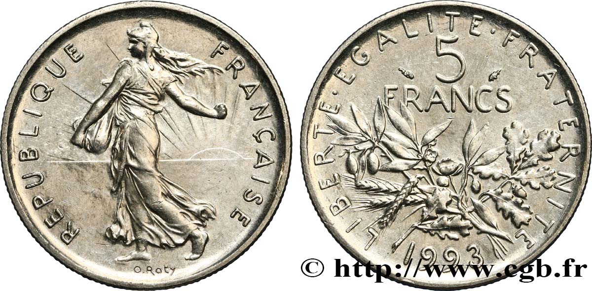 5 francs Semeuse, nickel 1993 Pessac F.341/27 SPL58 