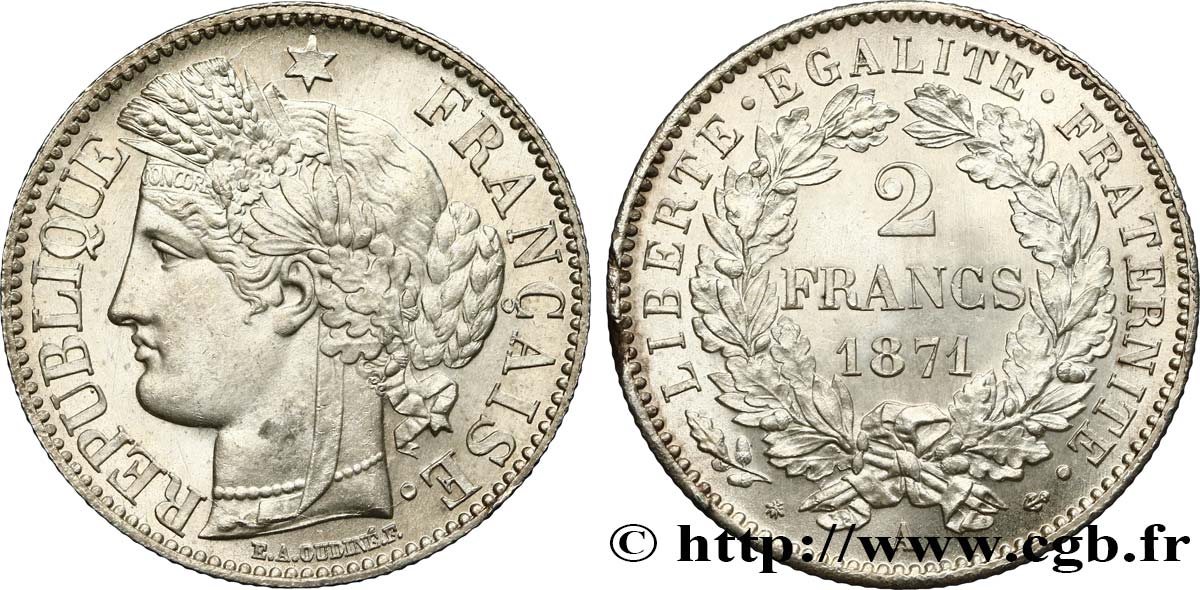 2 francs Cérès, avec légende 1871 Paris F.265/3 fST63 