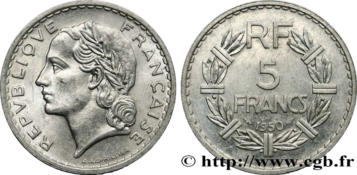 5 francs Lavrillier, aluminium 1950  F.339/20 SUP58 