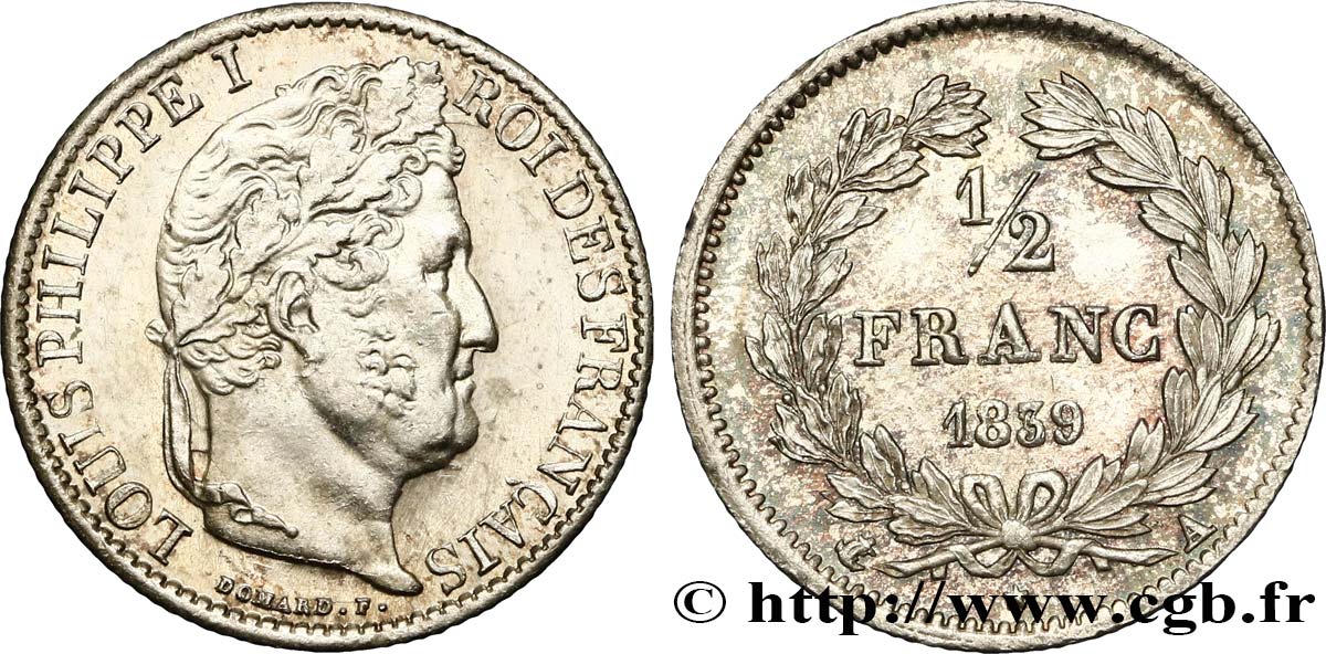 1/2 franc Louis-Philippe 1839 Paris F.182/78 AU58 