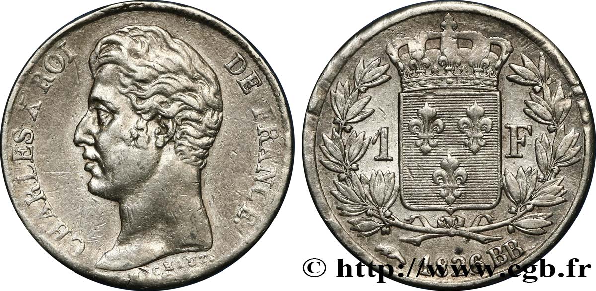 1 franc Charles X, matrice du revers à cinq feuilles 1826 Strasbourg F.207/15 S35 