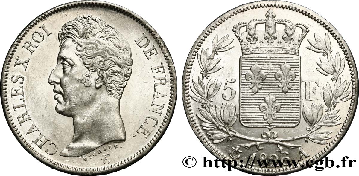 5 francs Charles X, 1er type 1826 Paris F.310/15 EBC62 